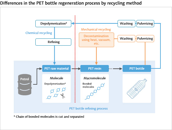 Differences in the PET bottle regeneration process by recycling method